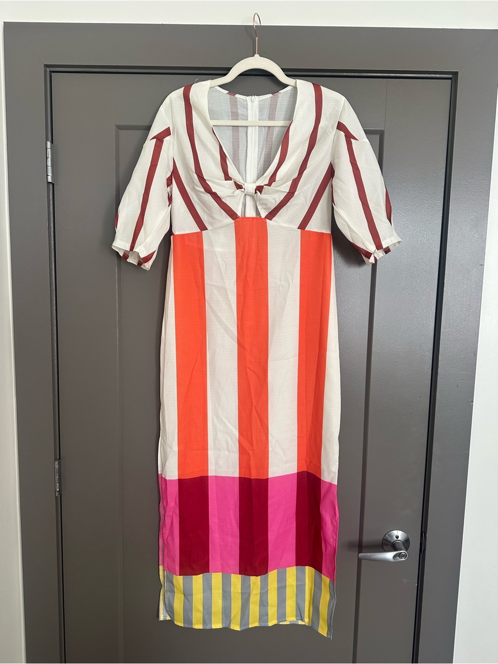 Striped Colorblock Midi Dress with Twist Front